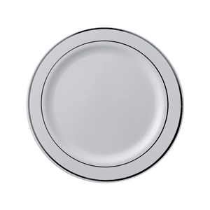 Plate Round Plastic With  Silver Ring 26cm (20pcs*10pkt)