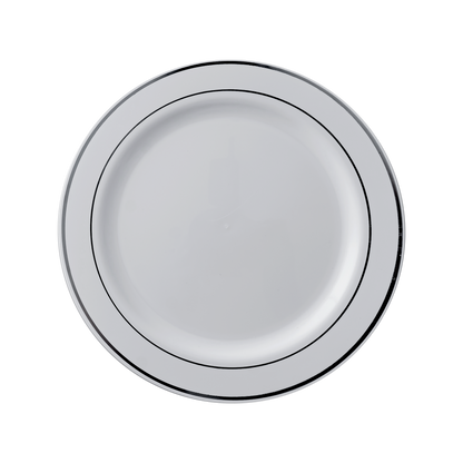 Plate Round Plastic With  Silver Ring 26cm (20pcs*10pkt)