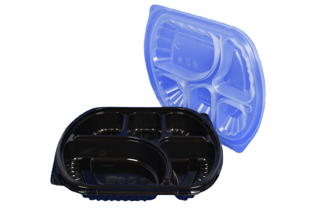 Black base 5 Compartment Oval Container - Microwavable (250pcs)